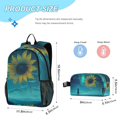 Big Sunflower Backpack Lunch Bag Set for Travel Hiking Picnic, Backpacks with Insulated Lunch Box2