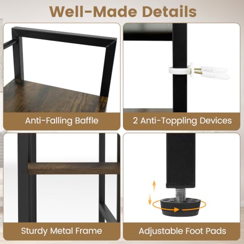 Image of Tangkula 4-Tier Desktop Bookshelf, 38.5 inch Dorm Desk Hutch, Rustic Brown