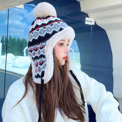 Purfun Women Teens Coldproof Knitted Trapper Hat With Thick Faux Fur Lining thumb #1