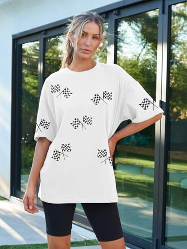 Oversized Racing Shirt Women Start Your Engines Shirts Race Day Checkered Flag Tee Casual Unisex Short Sleeve Tops3