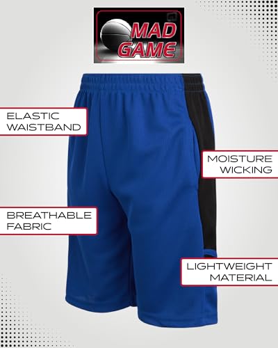 Mad Game Boys Athletic Shorts - 5 Pack Athletic Performance Mesh Running Basketball Shorts for Boys with Pockets (Sizes 8-18)2