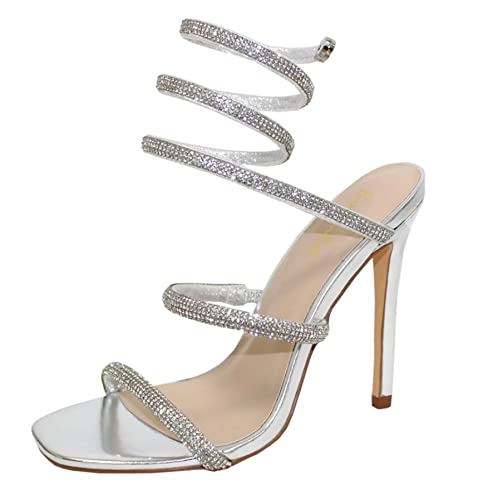 Bonnibel Women Rhinestone Spiral Ankle Wrap Strap High Heels Sandals