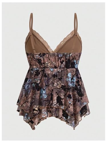Verdusa Women's Y2K Crop Tops Babydoll Lace Cami Floral Goth Sexy Ruffle Tank Tops2