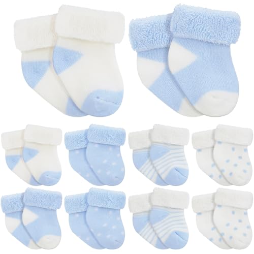 Image of Twistover 10 Pairs Preemie Baby Terry Cotton Turn Cuff Socks for Newborn Girls Boys - Nicu