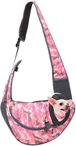 Z ZHIZU Pet Dog Sling Carrier Breathable Mesh Dog Carrier Sling Front Pack Cat Puppy Carrier Purse Sling Bag Carrier for Dogs Cats for Outdoor Travel Walking Subway (S(Up to 6 lbs),Pink Camouflage)