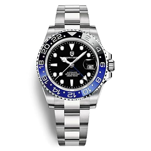 Pagani Design PD-1662 GMT Relógio masculino de 40 mm, movimento mecânico automático, data analógica, vidro de safira sintético luminoso, aço inoxidável, 100 m, resistente à água, 3 Preto, azul, Lazer, moda, viagens. Piloto, mergulho, mergulhador, esportes, negócios, presente de dia dos namorados presente de dia dos pais presente de negócios, presente de formatura