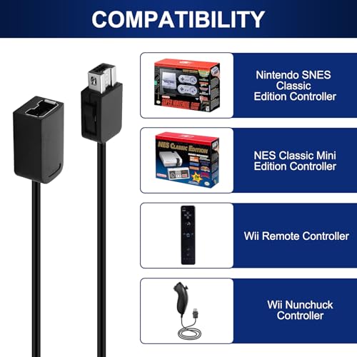 Image of NES Extension Cable 2 Pack Compatible with Super Nintendo SNES Classic Edition Controller (2017) /Mini NES Classic Edition (2016) /Wii /Wii U Controller, 10ft
