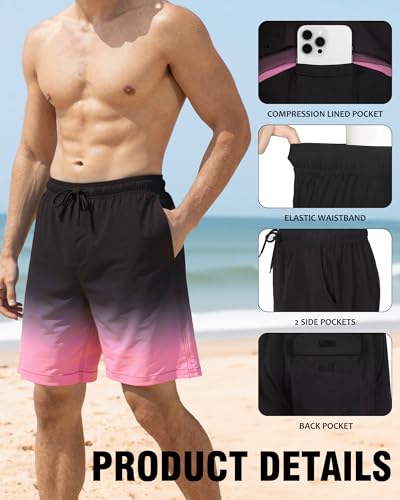Image of Mens Swim Trunks, Quick Dry Swimming Shorts with 4 Pockets | 2 In 1 Design, Built-In Compression Liner, Adjustable Waistband, Light and Breathable, Summer Vacation Board Bathing Suit