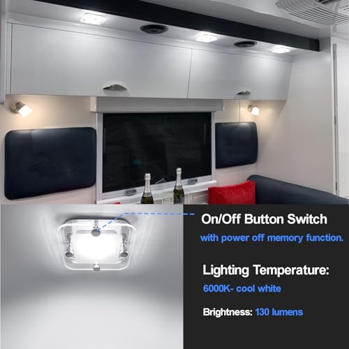 Dream lighting RV Interior Light - 3.5 inch LED Square Ceiling Light Fixture with Switch - 12V Under Cabinet Light with Crystal Lens - 6000K White Lighting - 2W 130Lumens - Surface Mount (1 Light)