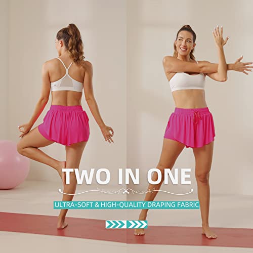 Image of Flowy Athletic Shorts for Women Running Tennis Butterfly Shorts Girls 2-in-1 Double Layer Quick-Drying Comfy Shorts