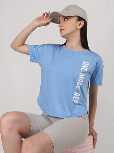 CHKOKKO Women Round Neck Dry Regular Fit Gym Sports Printed T-Shirt - Image 3