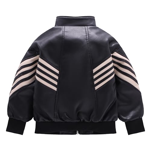 Boys Faux Leather Biker Jacket Motorcycle Bomber Style Jacket with Zip Closure for Kids Ages 3-142