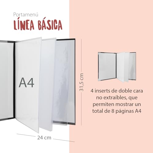 Miniatura 3 de Securit - Portamenús Basic Line - 4 Insertos Fijos Doble Cara 8 Páginas A4 - Café, Bar, Restaurante - Pvc - Color Negro