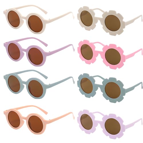 8 Pieces Round Flower Sunglasses Girls Boys Flower Glasses Cute Outdoor Beach