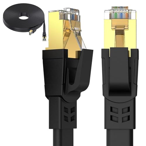 Trezalmyx 20M-Ethernet Cable CAT8 High Speed Heavy Duty كيبل كات 8 LAN Network Cable 40Gbps 2000Mhz كيبل انترنت with Gold Plated RJ45 Connector for Modem Xbox Router Switch Gaming- Black