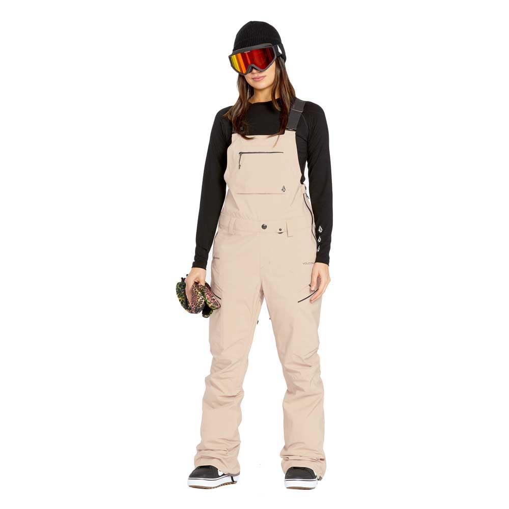 Volcom Women's Elm Stretch Slim Fit Gore-Tex Snowboard Bib Overall Sand