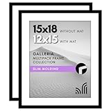 Americanflat 15x18 Picture Frame with Polished Plexiglass - Set of 2 - Use as 12x15 Frame with Mat or 15x18 Frame Without Mat - Galleria Collection - Gallery Wall Frame Set for Wall Display - Black