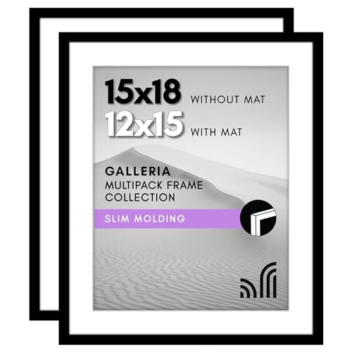 Americanflat 15x18 Poster Frame 2-Pack - Matted to 12x15 - Black