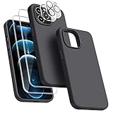 Dssairo [5 in 1 for iPhone 12 Pro Max Case 6.7 inch, with 2 Pack Screen Protector + 2 Pack Camera Lens Protector, Liquid Silicone Ultra Slim Shockproof Protective Phone Case (Space Gray)…