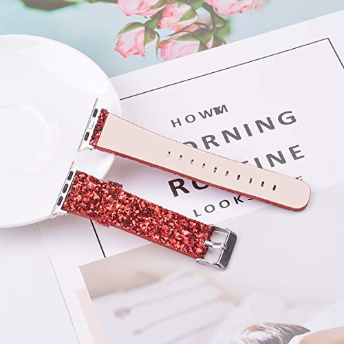 Iiteeology Compatible With Apple Watch Band 42Mm 44Mm 45Mm, Shiny Bling Glitter Leather Band For Iwatch Ultra Se2 Se Series 8/7/6/5/4/3/2/1, Red #TOP6