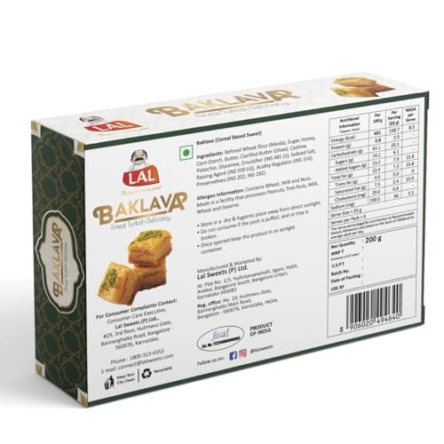 Image of Lal Baklava Sweets 200 Grams - Pack of 1 | Premium Sweet Perfect for Gifting and Snacking | Turkish Desert Made With Fresh Ingredients | Turkish Baklava Sweets