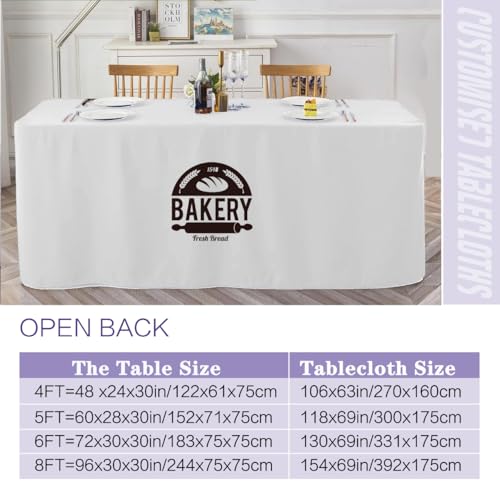 Customized Table Cloth with Logo 4FT 5FT 6 FT 8 FT Table for Business Tradeshow Events Birthday Wedding Anniversary Tradeshow Custom Table Cloth Personalized TableCloth with Logo (8 FT Open Back)