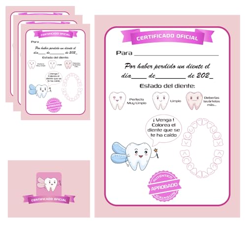 Myfuturshop® Carta HADA DE LOS DIENTES Certificado de diente limpio 10 Unidades. Regalo original para niño y niña. (ROSA)