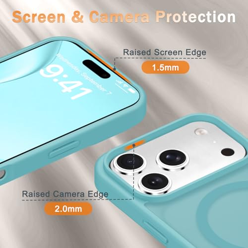 Image of YENAPOON for iPhone 17 Pro Max Case, Matte Magnetic Phone Cover [with 1 Screen Protector] [Support for MagSafe] [Shockproof Military Grade Protection] Translucent Frosted Back, Light Blue