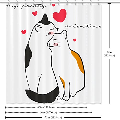 Rideau de douche chats mignons Saint-Valentin imperméable 168x183cm