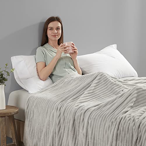 Image of Nestl Blanket Twin Size for Bed - Cozy Warm Fuzzy Blankets for Women, Plush Small Fleece Throws for Girls - Silver Grey, 66 x 90 Inches