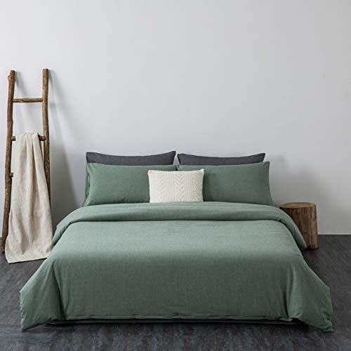 Image of F.Y.Dreams 100% Washed Cotton Duvet Cover for Weighted Blanket 60x80 inches with 16 Ties, Zipper on Long Side /Grass Green /Just Duvet Cover