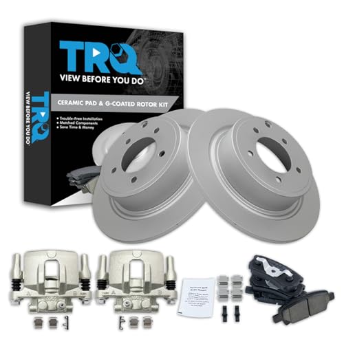 Image of TRQ Rear Brake Pad and Rotor Set Ceramic G Coated Rotors Calipers