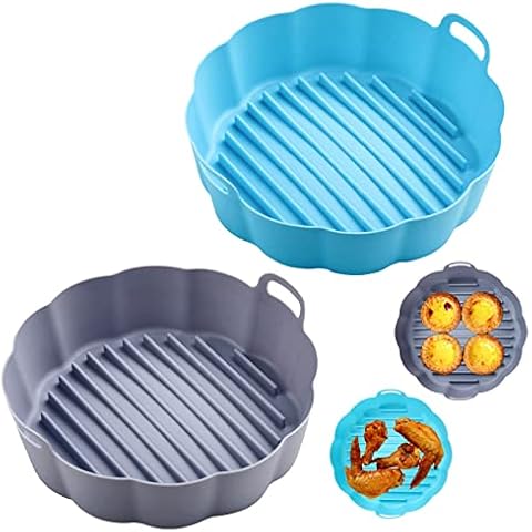 Silicone Air Fryer Liners Reusable Air Fryer Silicone Liner, 7.5inch Air Fryer Accessories, Silicone Airfryer Liners Replacement of Parchment Liner Paper Airfryer Accessories for Air Fryer (Gray+Blue) Cover