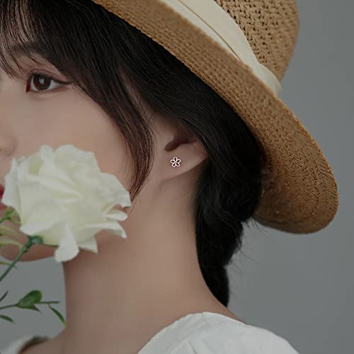 2 Pairs of Mini Daisy Flower Stud Earrings Dainty 925 Sterling Silver Cute Sunflowers Studs for Women Hypoallergenic Sensitive Ears Cartilage Helix Conch Piercing Studs Birthday Jewelry Set Gifts2