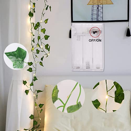 Cadena de Luces LED 10M 100 LED Plantas Artificiales Ivy Cadena de Luz con Hoja de Arce Vid Verde Guirnalda para Colgar en la Pared, Fiesta, Boda Decoración