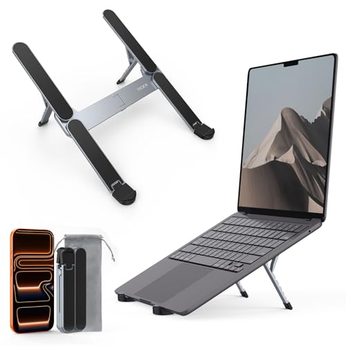 SODI [Ultra Compact] Foldable & Portable Laptop Stand for Desk, Lightweight Tablet Stand for Business Travel, Library, Cafe, 6 Level Height Ergonomic Aluminum Computer Holder for 10-16" Laptops