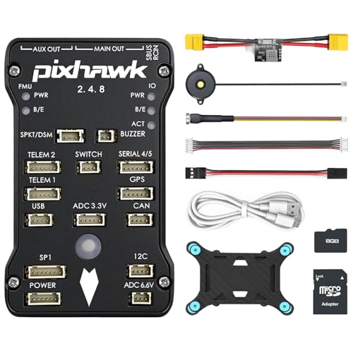 Pixhawk PX4 2.4.8 Flight Controller 32Bit Open Source Autopilot with Power Module Safety Switch Buzzer SD Card & Vibration Damping (GPS Not Included) for DIY FPV Drone RC Plane