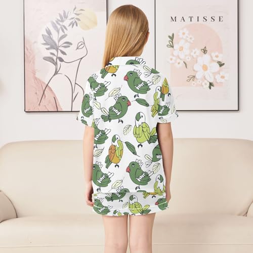 ALAZA Bird Green Pajamas Satin Pajama Set Short Sleeve Button Down Sleepwear4