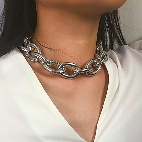Cloace Chunky Choker Necklace Silver Cuban Link Chain Necklaces Thick Necklace Chain Punk Jewelry Adjustable For Women And Girls (Silver Chain) #TOP3