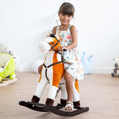 ATAA Caballito balancín Spirit con Forma de Caballo, Silla de Montar, Mecedora de Madera, Sonidos Reales de relincho, el Caballo Canta y Mueve la Cola al Ritmo de música(Spirit)
