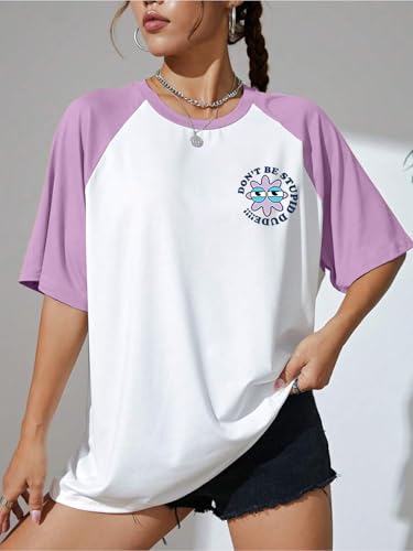 Image of JUNEBERRY 100% Pure Cotton Oversized Fit Drop Shoulder Graphic Printed Raglan Sleeves Boyfriend T-Shirt for Women (Sizes: S to 2XL)