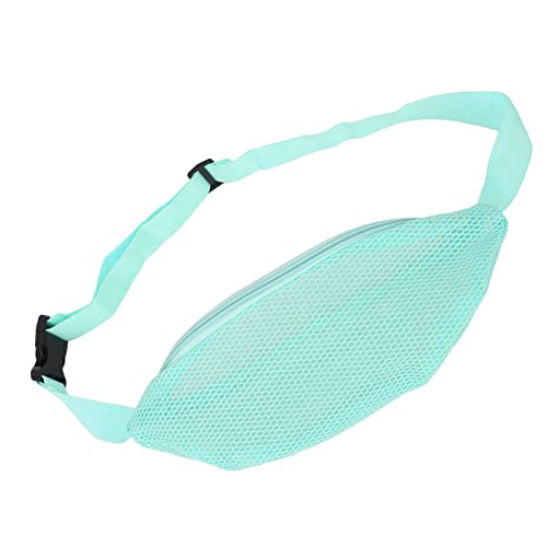 Beach Mesh Fanny Pack, Seashell Bag, Breathable Waterproof Adjustable Belt, Portable Lightweight Outdoor Sports Waist Pack for Travel (Pale Blue)