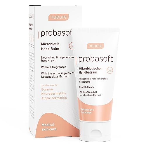 Nupure® Probasoft 50 ml, Handcreme für sehr trockene hände Mikrobiotische Handcreme Mini mit Lactobacillus, Sheabutter und Mandelöl, Parfümfrei, Frei von Parabenen, Dermatologisch Getestet.