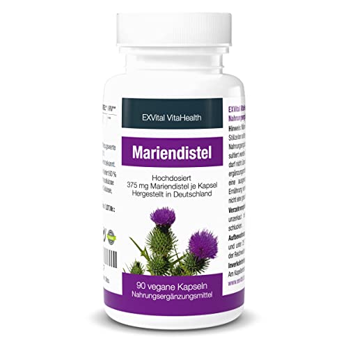 Mariendistel - EXVital VitaHealth - Mariendistel Extrakt mit 60% Silymarin Anteil, hoch konzentriert, 90 vegane Kapseln in Premiumqualiät, kein Magnesiumstearat und 100% vegan, ApoTest:"Sehr gut" Cover