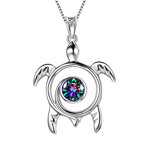 Aurora Tears Collier Tortue 925 Sterling Silver Animal Pendentif Mystique Arc-en-Ciel Topaze Bijoux Cadeaux avec Zircon Cubique pour Les Femmes DP0172M Cover