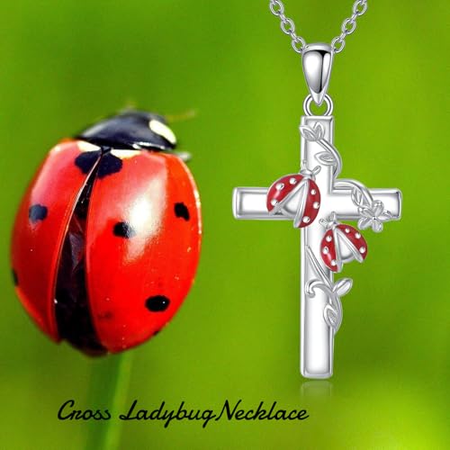 Image of RMREWY Cross Bee /ladybug /Butterfly /Dragonfly /Red Cardinal Necklace for Women 925 Sterling Silver Cross Pendant Necklace Animal Lovers Jewelry Christmas Gifts for Women Mother Grandma