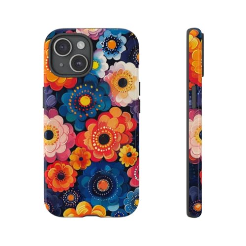 Coque iPhone 15 motif floral abstrait orange rigide et brillante pour smartphone