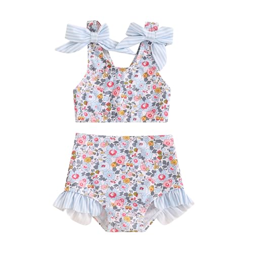 Yccutest Toddler Girl Bathing Suits Baby Bikini Swimsuit Girls Two Piece Bow Tank Top Shorts Swim Suit Baby Girls' Swimwear