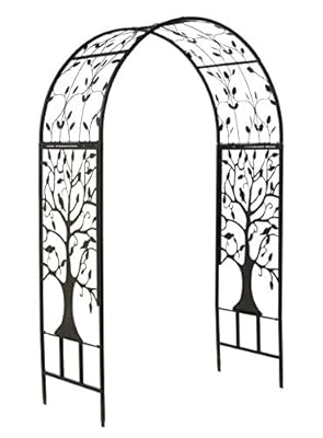 Plow & Hearth Arch Metal Outdoor Garden Arbor | Tree of Life | 84" H x 53" Wx 23" D | Black | Trellis Lattice for Plants | Wedding | Outdoor Patio Décor