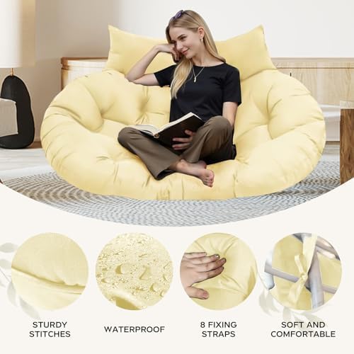 Image of Double Seater Cushion Set - Polyester Fabric Padded Seat for Hanging Egg /Garden Jhula (Cushion ONLY Cream)